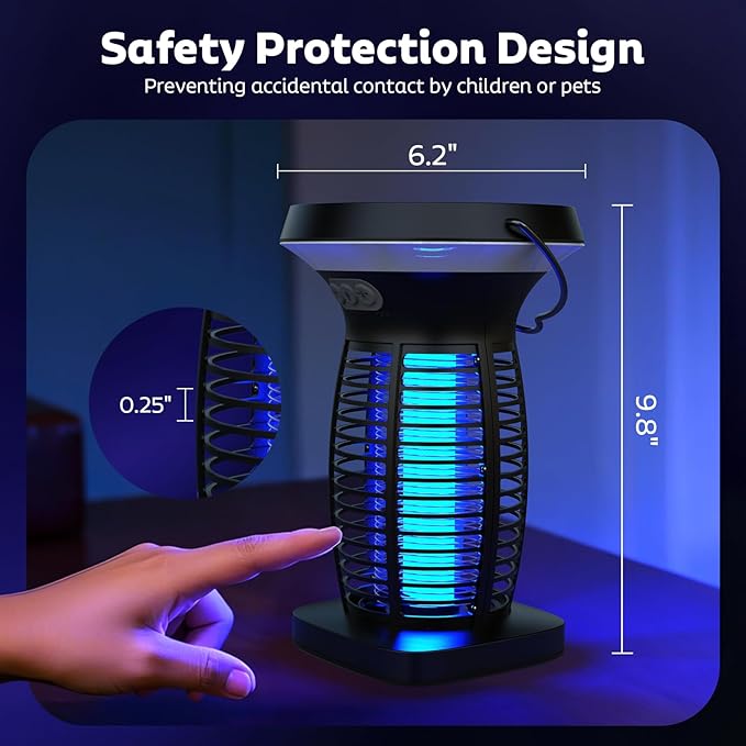 Solar Bug Zapper Outdoor Mosquito Zapper Outdoor Waterproof Electric Rechargeable Fly Zapper with Solar Panel 4200V Fly Trap Indoor for Home Backyard Patio Garden Camping