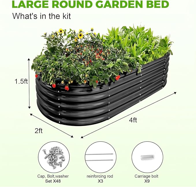Land Guard 18“ Tall 4×2ft Galvanized Raised Garden Bed Kit Galvanized Planter Garden Boxes Outdoor Oval Large Metal Raised Garden Bed for Vegetables……… (Dark Grey 4×2×1.5ft)