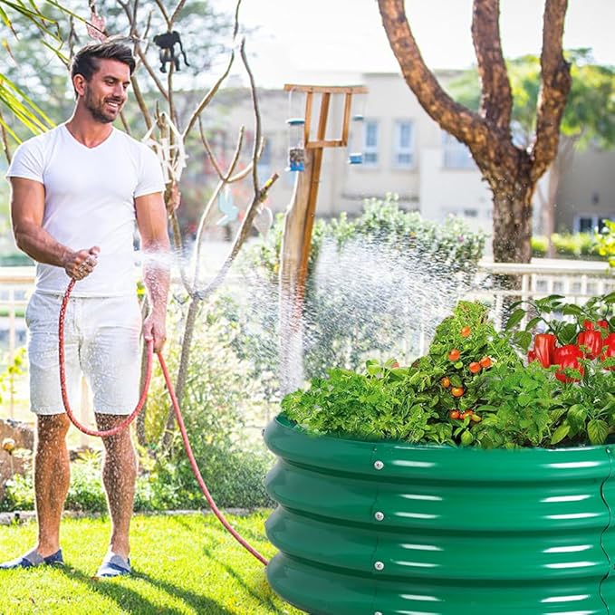 2Pcs 3X3X1.5 Ft Round Galvanized Raised Garden Bed Kit Green Outdoor Planter Garden Bed Metal Raised Box for Fruits Vegetables and Herb Fire Pit Rings