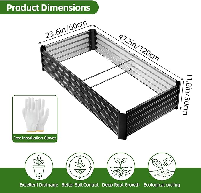 TOMNK Land Garden Galvanized Raised Garden Bed Kit Galvanized Planter Garden Boxes Outdoor Large Metal Raised Garden Beds for Vegetables4 * 2 * 1FT Black