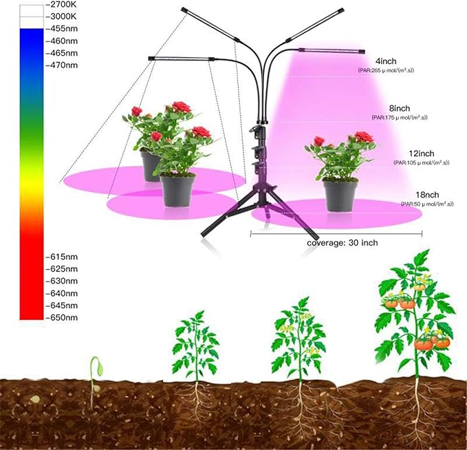 LED Full Spectrum Growing Lamps with Tripod Dimmable Timing Greenhouse Flower Adjustable Plant Grow Lights with Remote Control80w