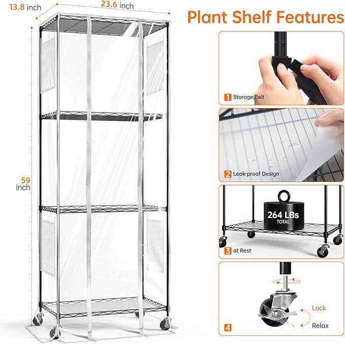 Bstrip Indoor Greenhouse with Grow Light 23.5x13.8x59 Portable Metal Greenhouse Shelves with T8 2FT Full Spectrum Grow Light &amp Timer Adjustable Plant Stand for Indoor Plant Spring Seed Start