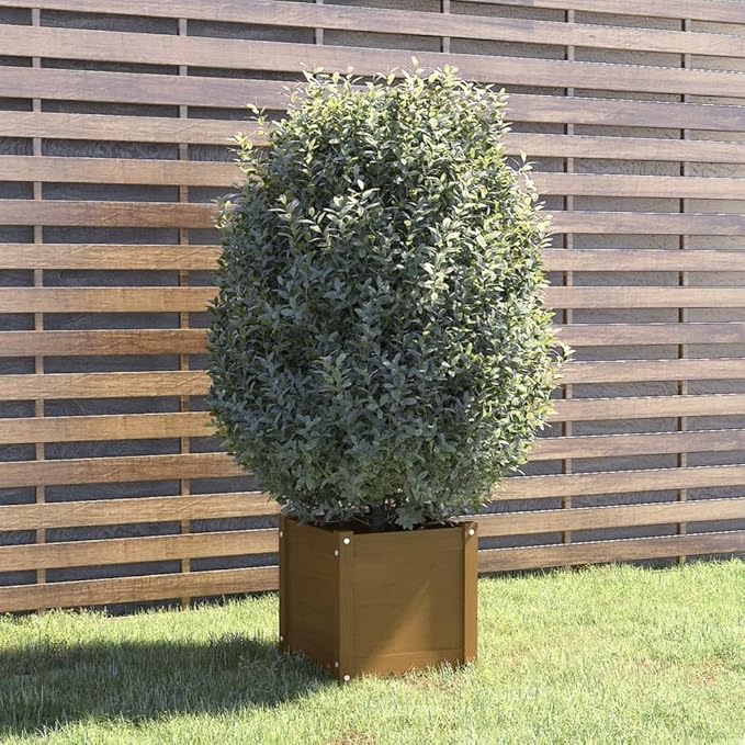 Solid Pinewood Planter - Retaining Honey Brown Garden Planter Welded Steel Landscape for Raised Bed Balcony &amp Patio - Galvanized Wire Mesh Fence Cages