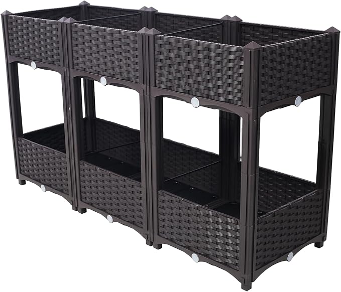 Planter Raised Beds - Elevated Garden Box with Drainage Plug for Vegetable/Flower/Herb Outdoor Standing Planter Beds Gardening Kit Brown 47.2x15.7x27.7
