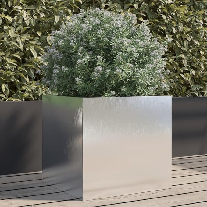 Silver Stainless Steel Planter for Garden Balcony Patio - Durable Medium Planter Boxes for Outdoor and Indoor Use - Modern Welded Wire Steel Mesh