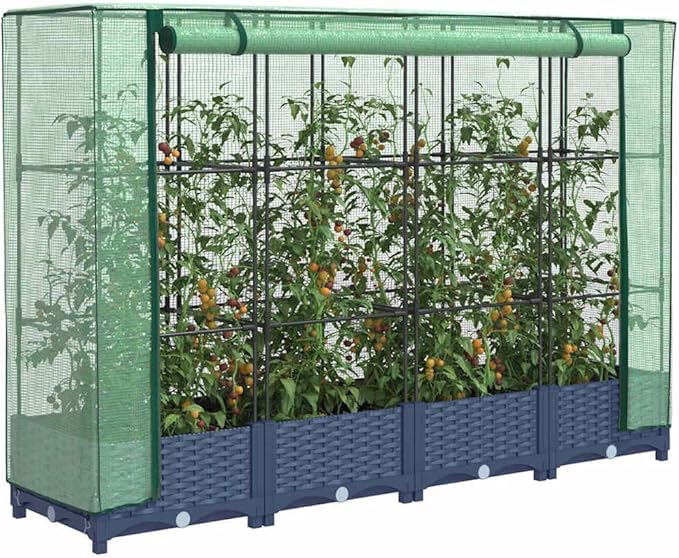 vidaXL Raised Bed with Greenhouse Cover Blue Grey 63x15.7x48.4 in Perfect for Planting Veggies Herbs and Flowers Outdoor Garden Accessory Planter Box Rectangular Vegetable Flower Patio