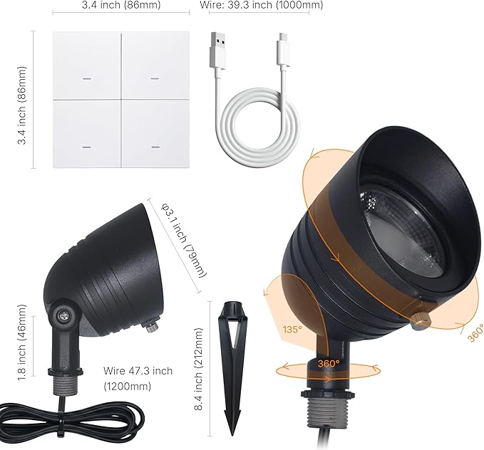2 Smart Outdoor Spotlights Bundle 1 Smart Switch Hub with Switch Hub IP67 Waterproof Voice Control Compatible with Alexa/Google Assistant Thread Low Voltage Landscape Light for Yard