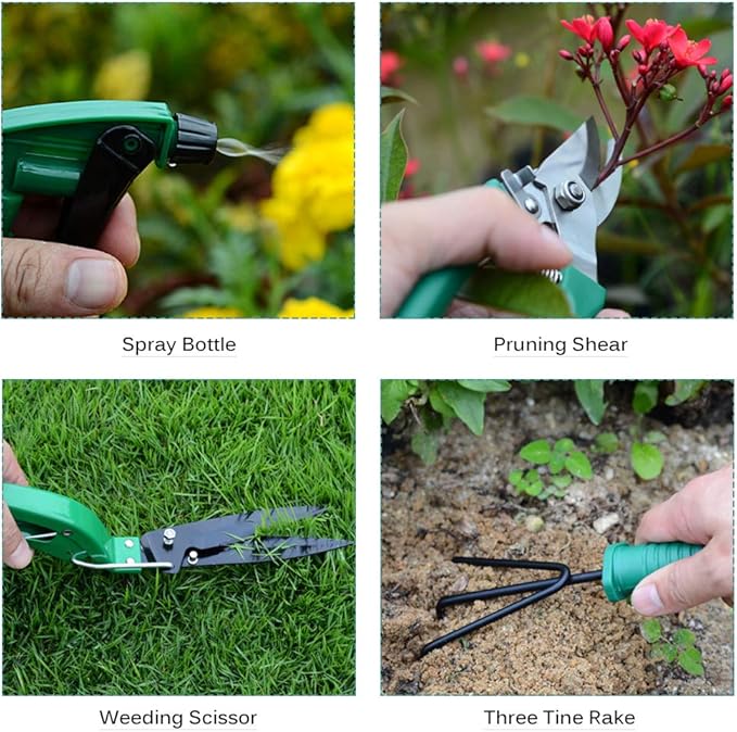 Garden Tool Set 10 Pcs Stainless Steel Garden Tool Kit with Organizer Case - Heavy Duty Gardening Set Including Pruning Rakes Shovels Sprayers Weeding Scissors Potted Plant Props and More