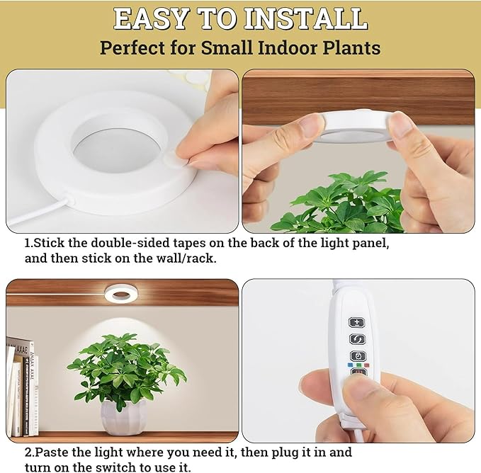 Ceiling Grow Lights for Indoor Plants 192 LEDs Full Spectrum Halo LED Plant Light with 3/9/12H Auto Timer Switch 3 Colors10 Dimming Plant Lights for Small Plants 4 Head