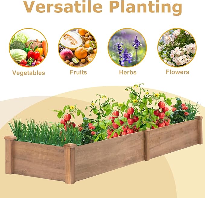 PetsCosset 8x2Ft Raised Garden Bed – Planter Box for Outdoor Plants Fir Wood Garden Beds for Vegetable Herb and Flower Cultivation – Easy Assemble