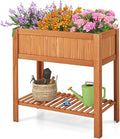 COSTWAY Raised Garden Bed Wood Planter Box with Storage Shelf and for Vegetables Flowers &amp Herbs 2-Tier Elevated Garden Planter Bed for Backyard Patio Balcony Greenhouse 39 x 20 x 39