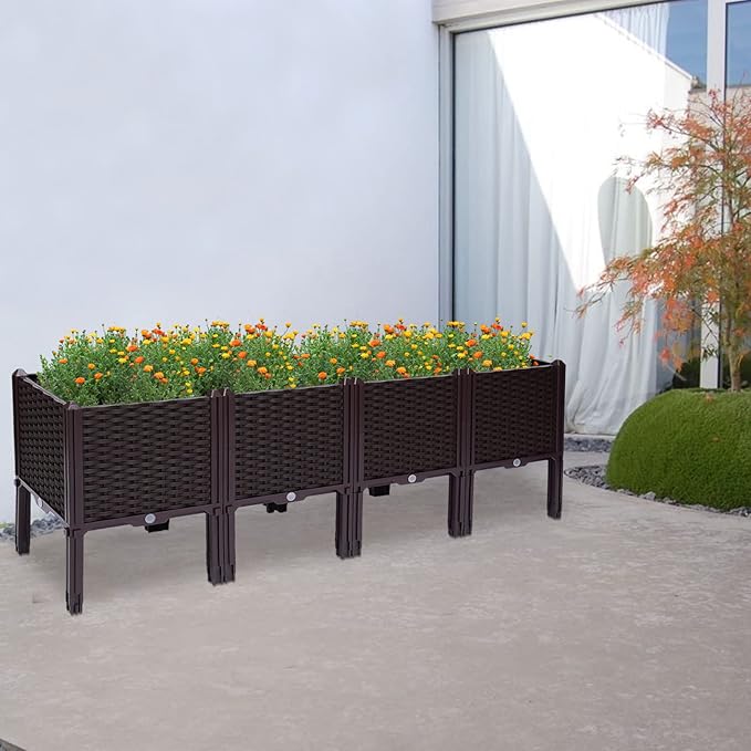 4 Pcs Planters for Outdoor Plants Elevated Garden Boxes Planter Box Raised Garden Bed with Legs Plant pots Perfect for Garden Patio Balcony Deck to Planting Flowers Vegetables Tomato and Herbs
