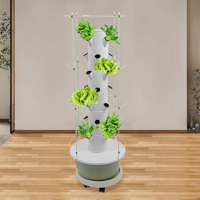 7-Layer 28-Plant Indoor Hydroponic Growing Tower Vertical Garden Kit with Climbing Trellis &amp Auto Timer Smart Hydroponics System for Vegetables Beginner Friendly-Green