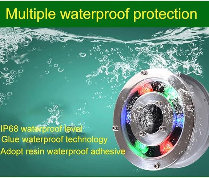 LED Underwater Fountain Light - IP68 Waterproof Stainless Steel 12/24V Color Landscape Spotlight for Parks and Pools
