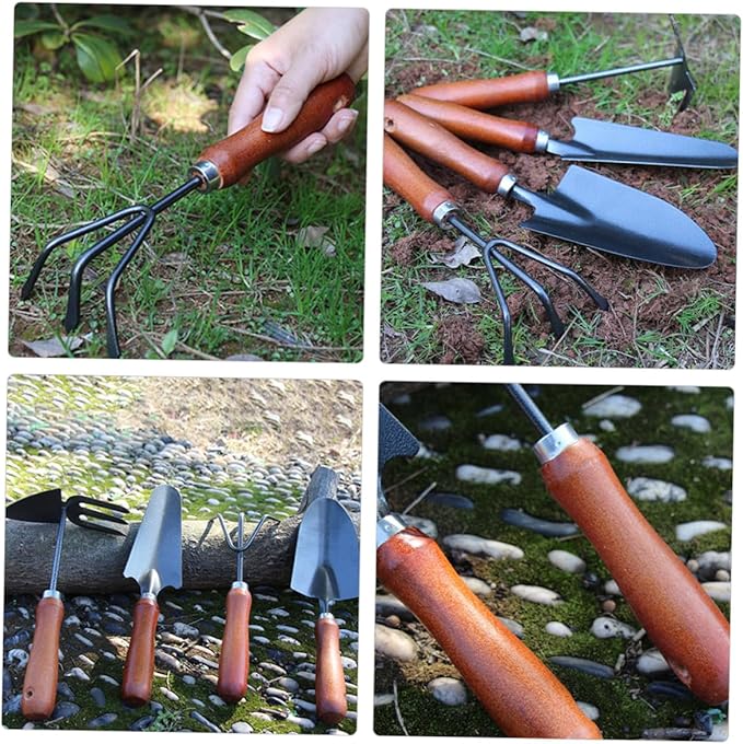 Garden Tool Set 4pcs Hand Trowel and Small Shovels for Digging with Hand Rake and Soil Scoop Miniature Sturdy Iron Gardening Tools for Flower Planting and Vegetable Garden