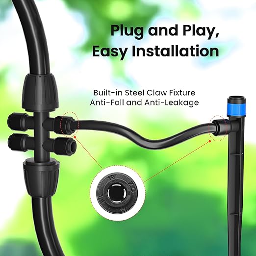 MIXC Drip Irrigation SystemQuick Connector Garden Watering System Automatic Sprinkler System Kit for Lawn Raised Bed Greenhouse Plant Watering System (16FT Main Tube+ 79FT 1/4'' Tube)