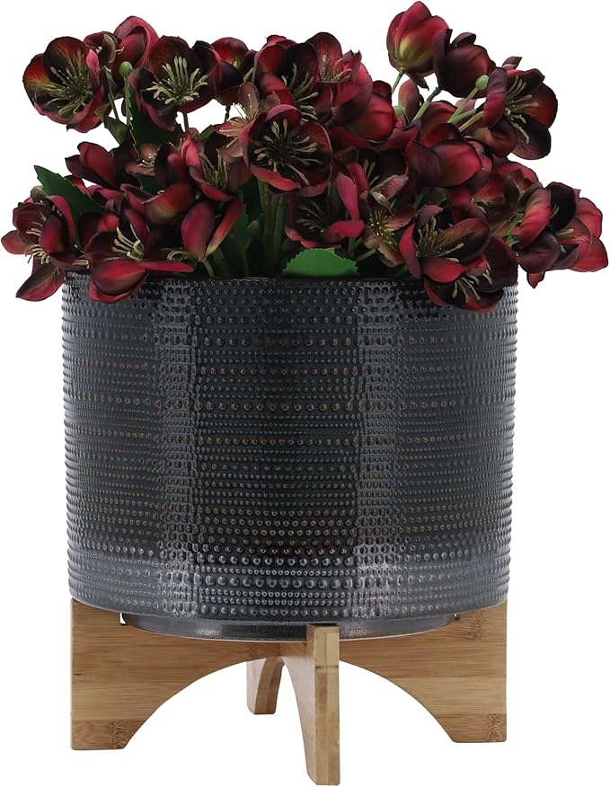 Generic 10 Dotted Planter W Wood Stand Green