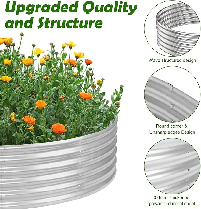 PINPON 5x5x1ft Round Galvanized Raised Garden Bed Outdoor Large Metal Planter Box for Vegetables Sturdy Above Ground Garden Bed for Backyard Patio and Fire Pit Ring