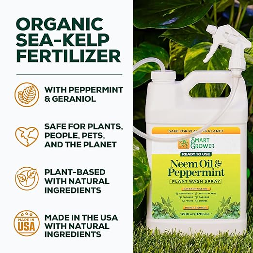 Neem Oil Spray for Plants with Peppermint Oil 128oz with Trigger Sprayer Natural Plant Wash Made for Indoor and Outdoor Plants - 128oz Smart Grower