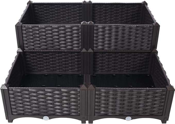 4 Piece Raised Garden Bed with Legs Self-Watering Planter Box Raised Bed to Grow Flowers Herbs &amp Vegetables