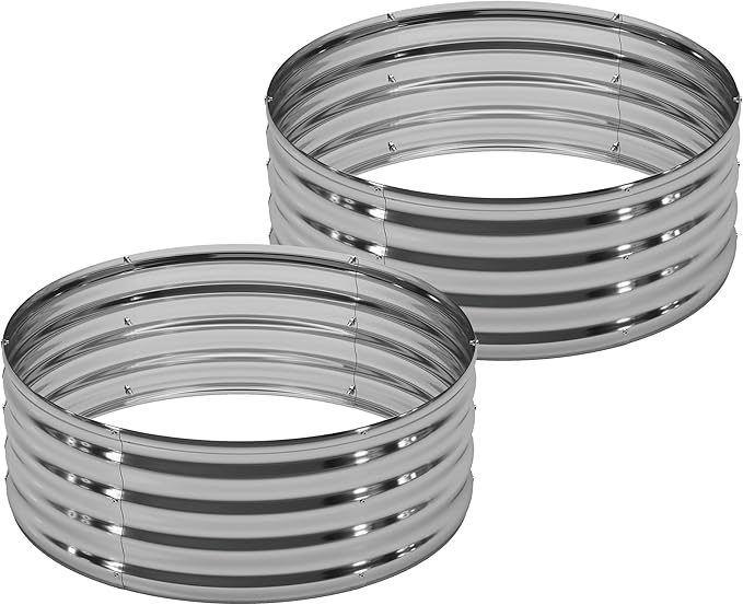 2PCS 3x3x1FT Galvanized Raised Garden Bed KitVegetable Boxes-Round Metal Flower BoxLarge Planter Raised Beds Outdoor Garden for PlantingFruitHerb-Silver