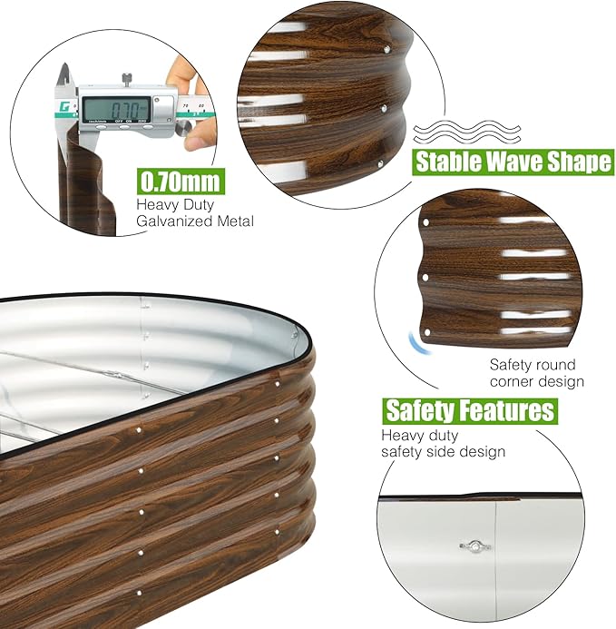 SnugNiture Galvanized Raised Garden Bed 6x3x1.5ft Oval Metal Planter Box for Planting Outdoor Plants Vegetables