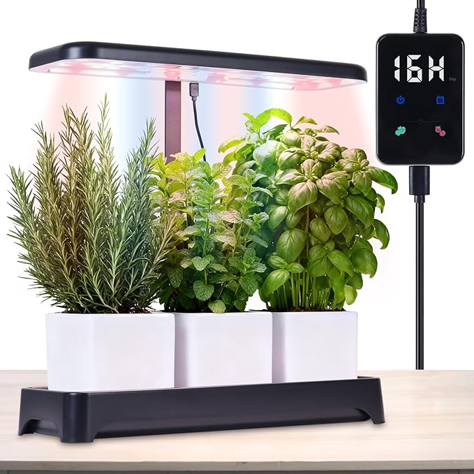 Indoor Garden Led Grow Light Full Spectrum LED Grow Lamp for Indoor Plants with Intelligent Controller Height Adjustable Ideal for Home Desk Plant Lighting (Without Pots) (Black 16.5*6.5*4 inch)