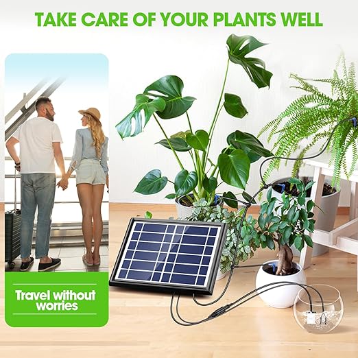 Solar Automatic Drip Irrigation Kit - 25 Timer Modes Smart Watering System for 15 Plants 900ml/min High Flow with IP54 Waterproof 49FT Indoor/Outdoor Garden Kit for Vacation &amp Busy Plant Lovers