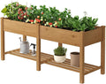 Wooden Raised Garden Bed Planter Box with Legs Garden Planter with Divider Bag for Backyard Patio Balcony Planter Stand Box for Herbs and Vegetables (Brown-L)