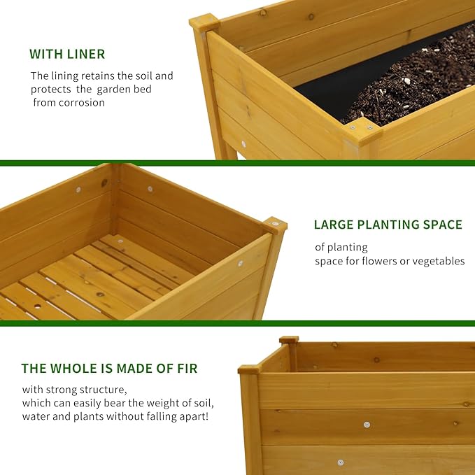 Raised Garden Bed Planter Box with Legs &amp Storage Shelf Wooden Elevated Vegetable Growing Bed for Flower/Herb/Backyard/Patio/Balcony 48.5x30x24.4in