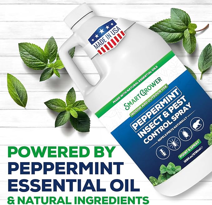 All Natural Peppermint Oil Insect &amp Pest Control Spray Repels Mice Spiders Ants for Home Indoor Outdoor Garden Maximum Strength Smart Grower Ready to Use 128 FL OZ