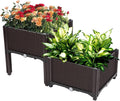 Outvita 2 Sets Raised Garden Bed with Legs Square Elevated Planter Garden Box with Drainage Plug for Indoor Outdoor Planting Flowers Vegetables Tomato and Herbs(Brown)