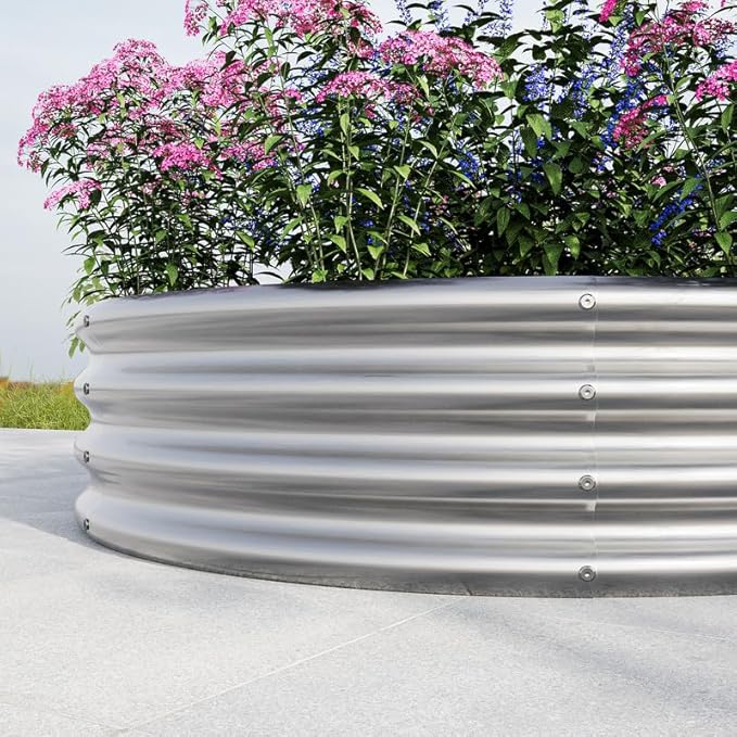 47.24 * 11.4 Tall Round Raised Garden Bed Galvanized Metal Raised Beds for Vegetables Outdoor Garden Raised Planter Box Backyard Patio Planter Raised Beds for Flowers Fruits Silver