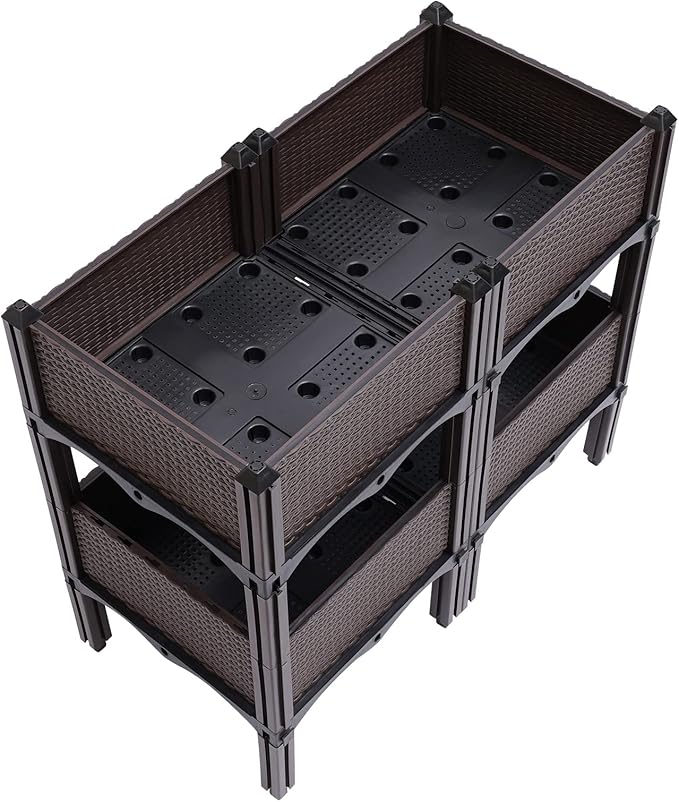 2-Tier Outdoor Raised Garden Bed 47x33.8 Inch Tall Planter Box with 2 Plant Boxes for Vegetable Flower Elevated Reinforced Garden Planters Boxes for Backyard Patio Gardening Balcony (2+2)