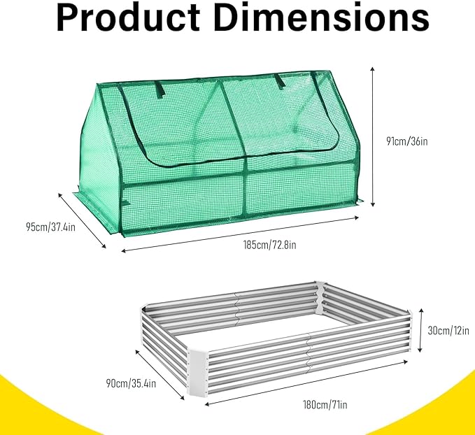 6x3x1 Galvanized Raised Garden Bed w/Mini Greenhouse Outdoor Large Garden Bed Planter Box Planter Raised Bed Outdoor for VegetablesFlowerHerb
