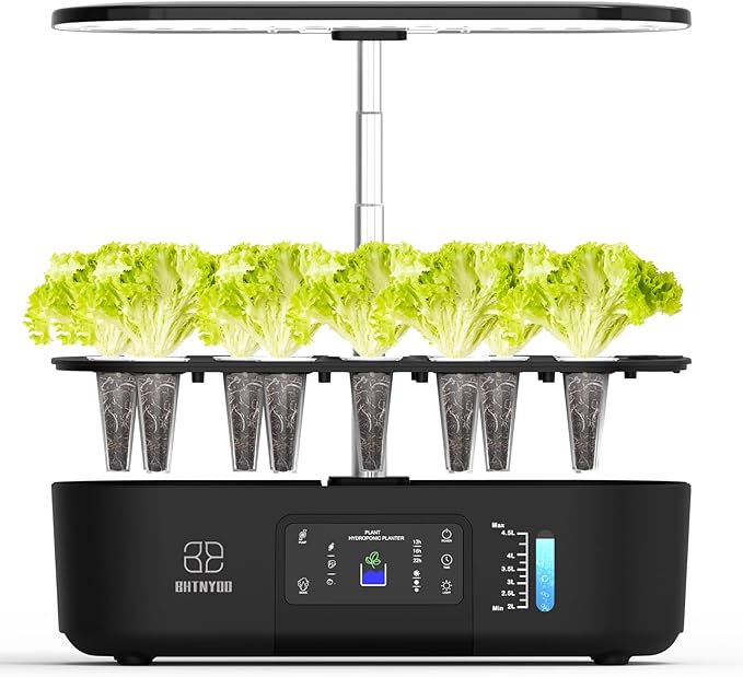 Hydroponics Growing System Kit13 Pods Smart Indoor Herbs GardenAdjustable LED Grow Lights with Pump Automatic Timer5L Water Tank for Beginner Gardener(Black)