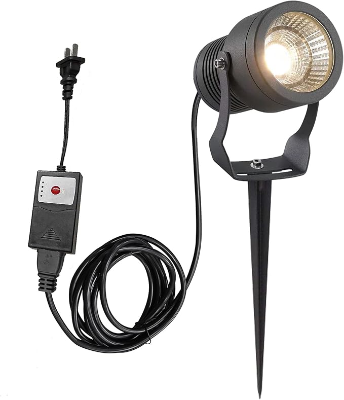 Kiven IP65 Waterproof LED Landscape Clamp Light LED Decorative Spotlight Lamp with Plug-in Cord and Timer for Indoor Outdoor Yard Garden Step Statue (10W Warm White)
