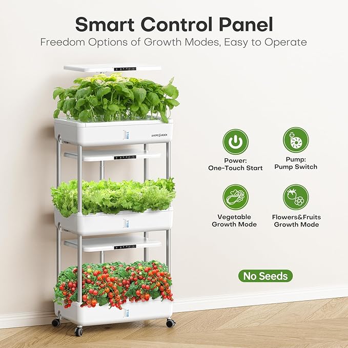 Ahopegarden Indoor Garden Hydroponics Growing System Kit: 66 Pods Plant Herb Garden Germination Kit with LED Grow Light 30L Large Capacity Kitchen Hydroponics Planter Grower for Vegetable Fruit