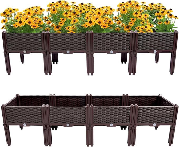 Set of 4 Raised Garden Bed 61x15x15in Horticulture Planter Box with Drain Holes and Legs Outdoor Standing Growing Bed for Gardening/Backyard/Patio/Balcony