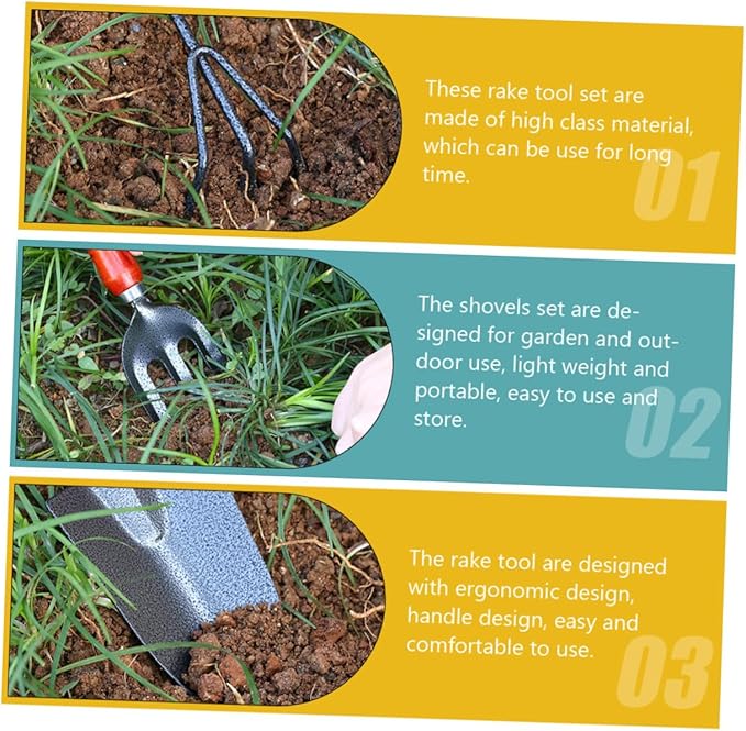 Garden Tool with Ergonomic Handles Lightweight Planting Shovels and Rake for Flower Beds and Outdoor Gardening Polished Edges for Easy Digging and Soil Loosening
