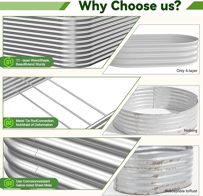 2 Pack Tall 6x3FT Corrugated Galvanized Steel Raised Garden Bed Outdoor Metal Above Ground Garden Bed for Vegetables and Flowers Raised Beds for Gardening-6x3x1.5FT