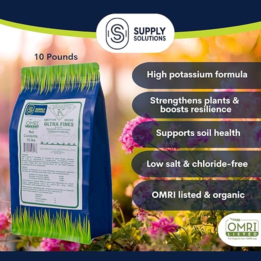 Supply Solutions Sulfate of Potash 0-0-50 - Organic Potash Fertilizer - Suitable for Fertigation Drip Systems Foliar Hydroponics Greenhouse Use - Ideal for Flowers Fruits Gardens (10 Pounds)
