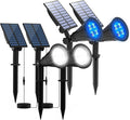 T-SUNUS Solar Landscape Spotlights Blue &amp White 6000K Solar Powered Spot Wall Light 2 Modes IP65 Waterproof Outdoor Solar Landscaping Lights for Yard Garden Garage 4 Pack