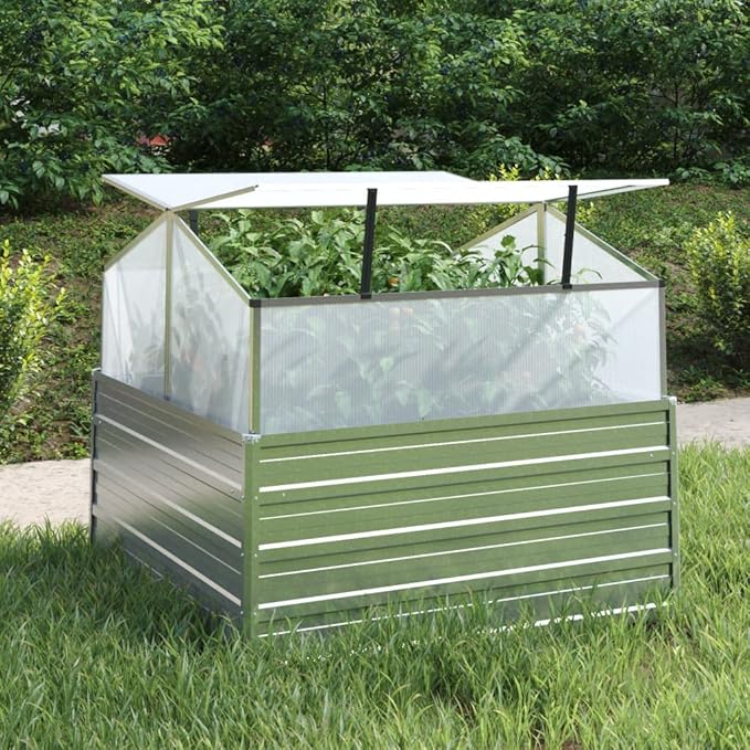 Outdoor Garden Raised Bed with Greenhouse Silver 39.4 x 39.4 x 33.5