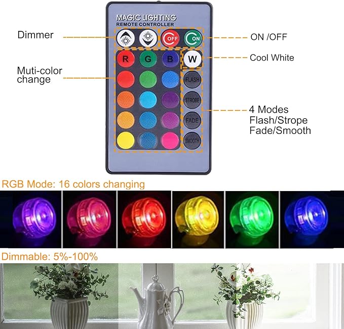 Kiven Led Fish Tank Light Adjustable Landscape Spotlight Outdoor/Indoor RGB Underwater Spotlight Multi-Color Dimmable LED Light with Remote Control Timer for Fish Tank Pond Pool Plant Lawn