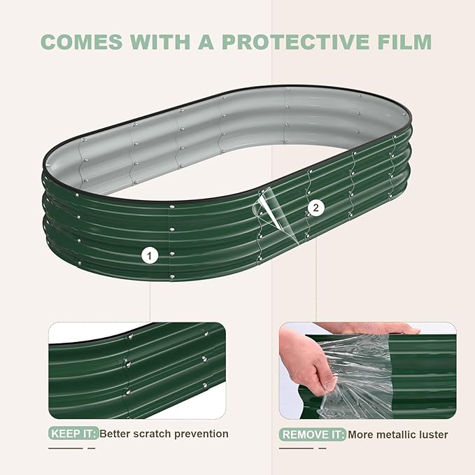 Raised Garden Bed 6x3x1ft Galvanized Outdoor Planter Beds with Safety Edging and Gloves Oval Metal Planter Box for Gardening Vegetables Flowers Herb-Deep Green