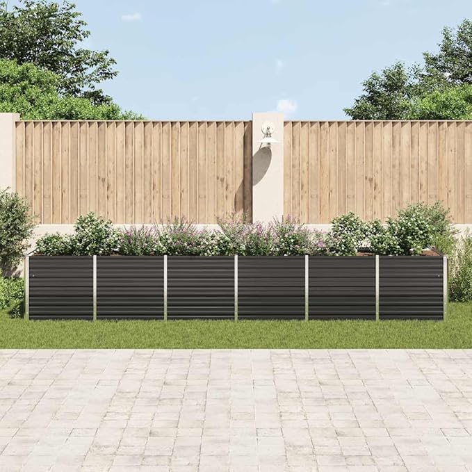 Galvanized Garden Raised Bed Kit Galvanized Planter Raised Garden Boxes Outdoor Metal Raised Garden Beds for Vegetables Galvanized Steel 189x31.5x30.3 Anthracite-301