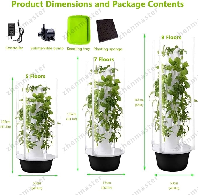 Indoor Vertical Hydroponic Garden Tower with Water Pump &amp LED Light Self-Watering Vegetable Growing System 5/7/9 Tier Smart Planter