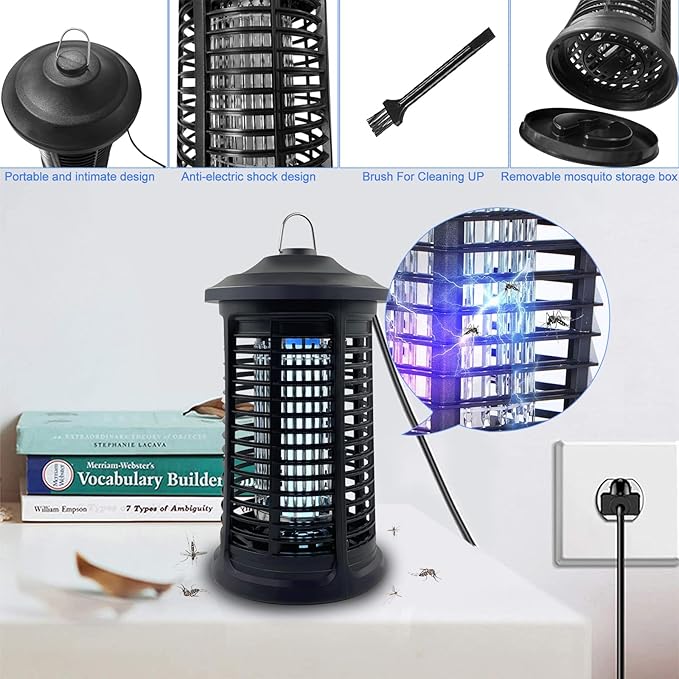 Electric Bug Zapper Indoor/Outdoor 4200V High Powered Mosquito Zappers Killer Waterproof Insect Fly Swatter Zapper Mosquito Trap Outdoor Fly Traps Insect Killer for HomeGardenBackyard Camping