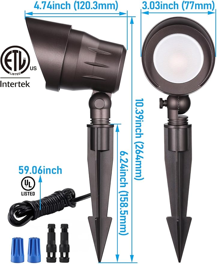 LEONLITE LED Outdoor Landscape Spotlight Bundle 100ft 16/2 Cable 12-Pack 5W 12V Low Voltage Adjustable Pathway Lights 3000K Warm White &amp 1-Pack 100ft 16/2 Low Voltage Landscape Lighting Cable B